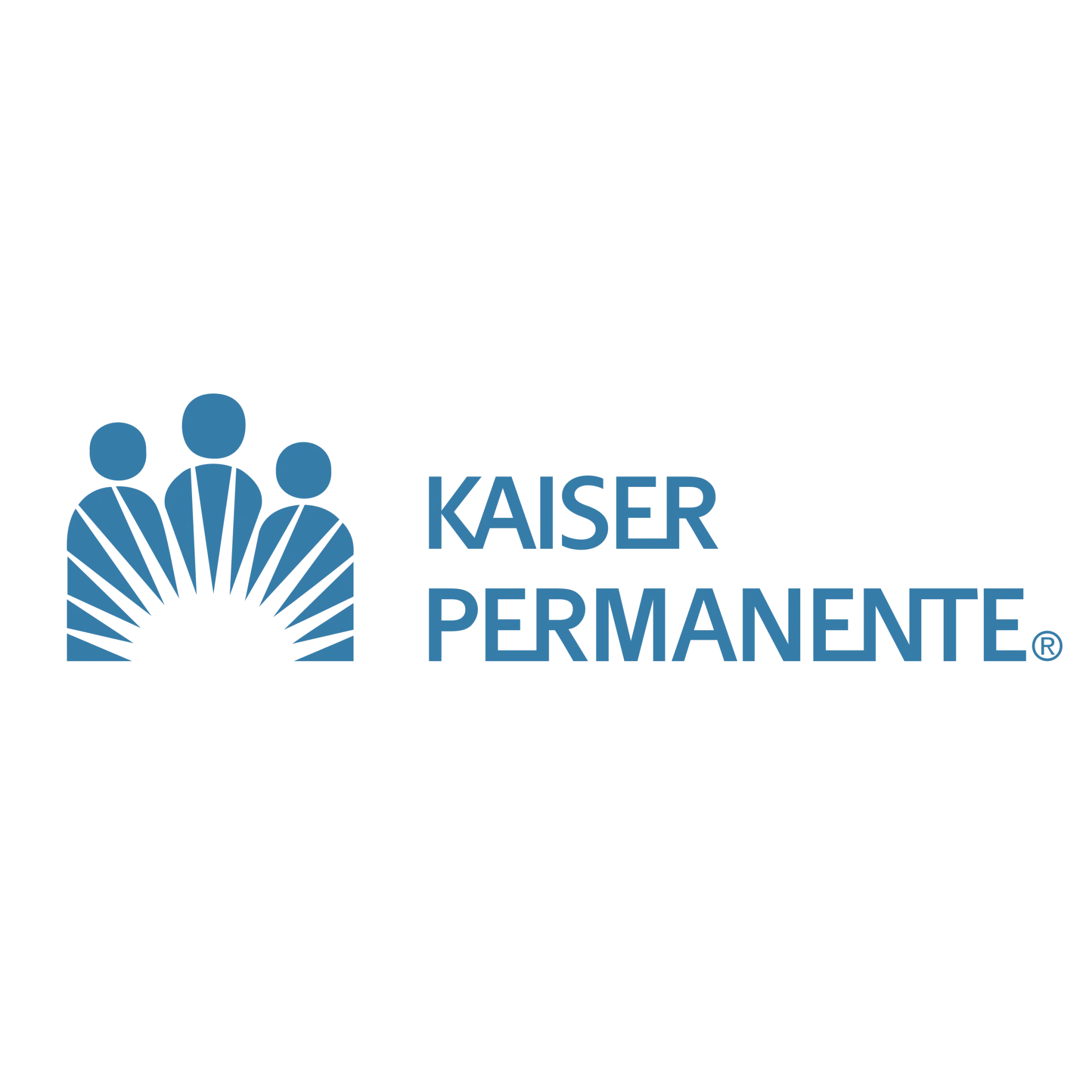The Kaiser Permanente logo, featuring three stylized human figures in blue standing above a sunburst design. The text ‘Kaiser Permanente’ appears to the right in blue capital letters.